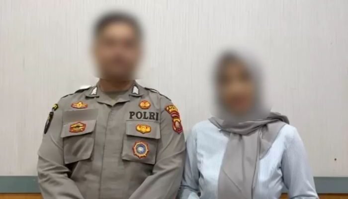 Video Permintaan Maaf ibu bhayangkari didampingi Suami usai videonya menunjukkan kartu sakti saat razia viral di media sosial. Foto: SC/INSTAGRAM