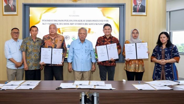 Bersama dengan Kepala Otorita IKN, Basuki Hadimuljono, sejumlah investor, di antaranya PT Panca Karya Sentosa, PT Maxi Nusantara Raya, serta PT Borneo Berkah Abadi teken penandatanganan kerja sama (PKS) di Balai Kota Otorita IKN, KIPP Nusantara, pada Rabu (25/02/2026). Foto: HO/Humas Otorita IKN