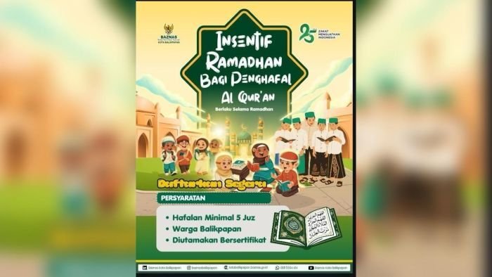 BAZNAS Kota Balikpapan menyalurkan insentif Ramadan kepada para penghafal Al-Qur’an. Foto: BorneoFlash/Ist