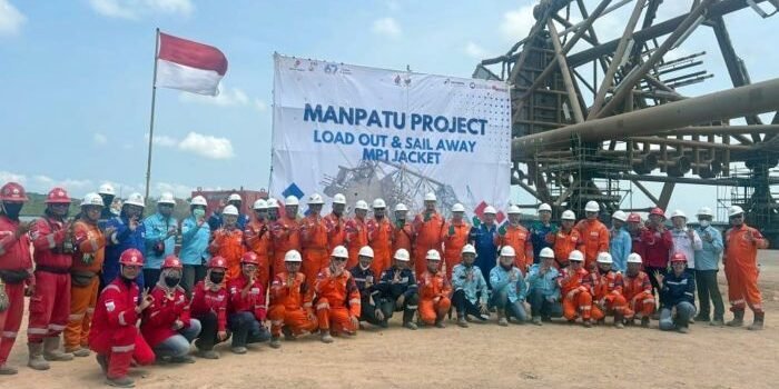 PHM berhasil melaksanakan aktivitas  Load Out Jacket Manpatu dari Proyek Pengembangan Manpatu yang berlangsung di halaman fabrikasi milik PT Meindo Elang Indah di Tanjung Pinang, Kepulauan Riau, pada 26 Maret 2026. Foto: HO/PHM