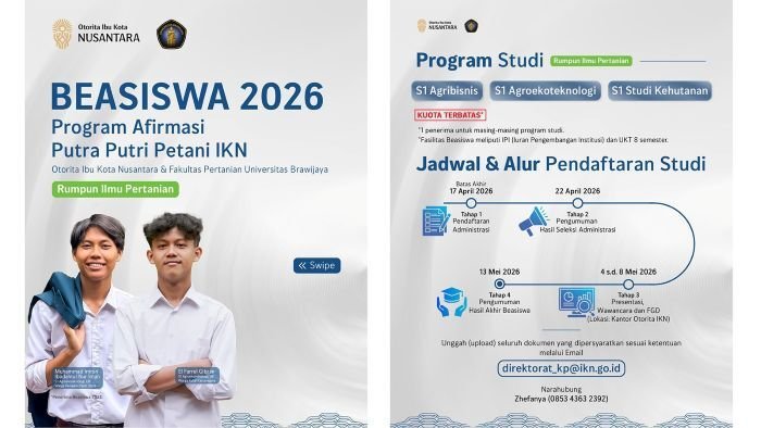 Siapkan Talenta Lokal IKN, Otorita Nusantara–Universitas Brawijaya Buka Beasiswa S1 Gratis Hingga 8 Semester
