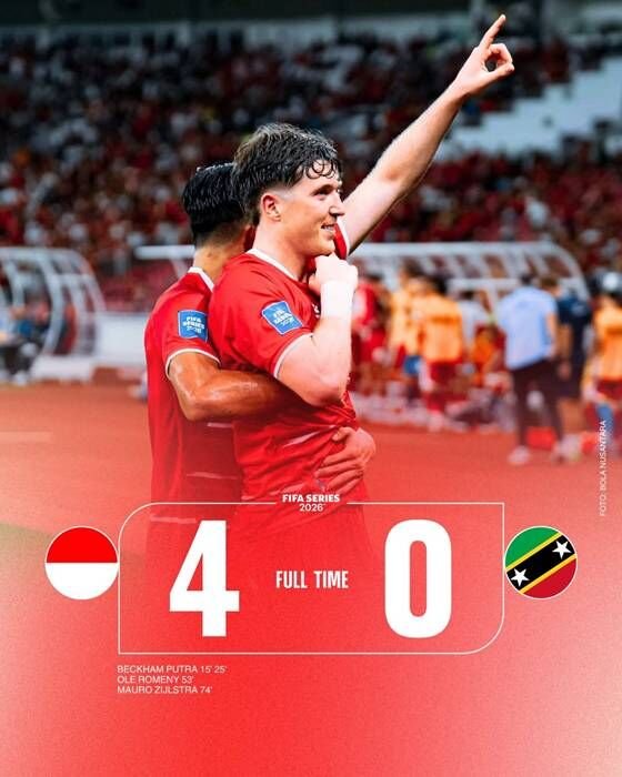 Beckham Putra Cetak Brace, Indonesia Gulung Saint Kitts & Nevis 4-0